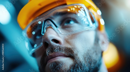 An engineer in a yellow hard hat and safety goggles carefully inspects machinery, embodying the conscientiousness and professionalism required in engineering fields.