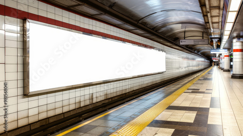 a blank poster in a subway station. Blank billboard on the platform ideal for advertising, creative advertising design.