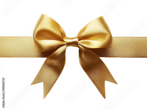 A beautifully crafted golden bow sits prominently on a smooth ribbon, ideal for enhancing gifts for birthdays, weddings, and holidays, creating an elegant presentation