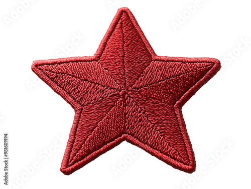 This red embroidered star patch features a five-pointed star design, commonly used on military uniforms or as a decorative emblem during commemorations and events