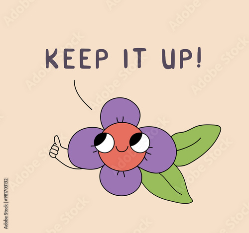 Cartoon retro flower showing thumbs up