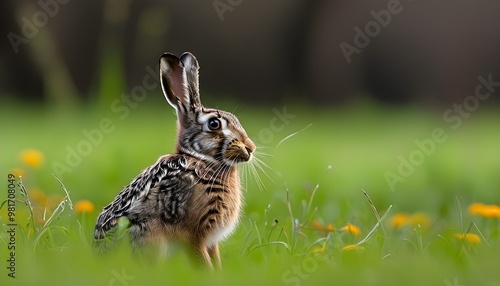 Meadow Scene with a Curious Wild Rabbit