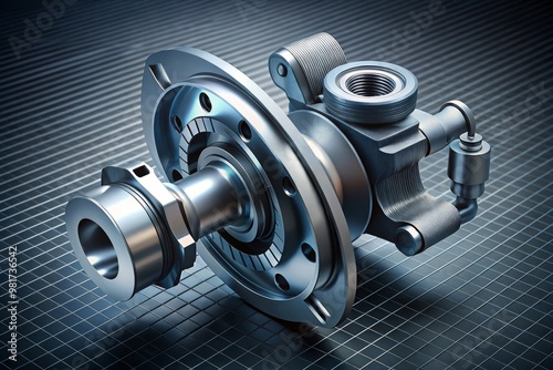 a precise and detailed illustration of a water pump's internal mechanisms featuring its impeller, diffuser, and volute on a dark gray background with a subtle grid pattern, highlighting 