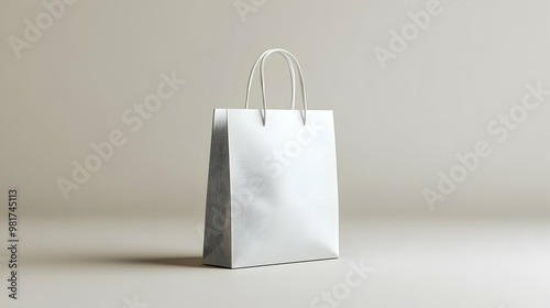 A minimalistic white paper shopping bag showcasing versatility for branding and retail purposes in modern environments.