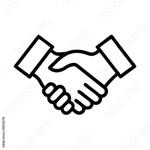 Handshake icon in black outline, business agreement concept