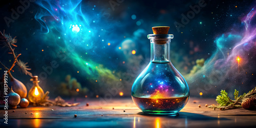 Mystical alchemy bottle for magical potions and chemical experiments, alchemy, bottle, container, mystical, potions