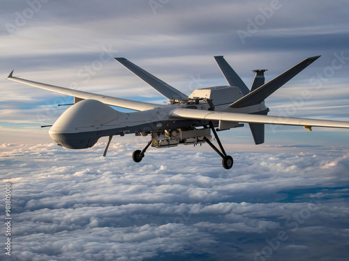 Military Drone Soaring Above the Clouds