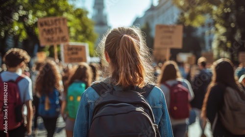 Peaceful Protest in the City Street with Crowd of Activists