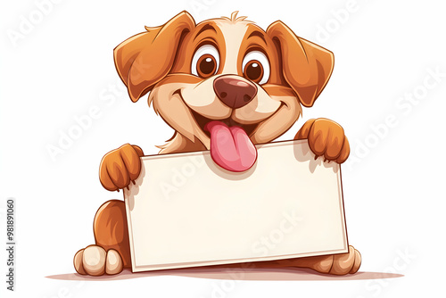 Cute cartoon dog holding a blank sign, perfect for adding your own text or design.