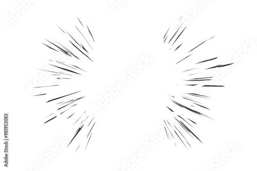 Comic speed lines effect. Radial explosion manga background. Vector anime cartoon rays of burst roar and fight. Sparks of glow. Superhero abstract motion frame.