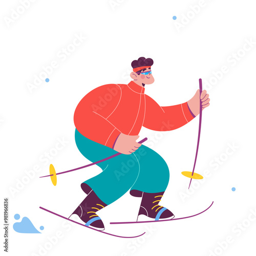 Athlete skiing in snowing weather