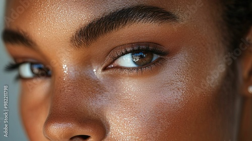 Close-up of a Woman's Eye with Dewy Skin