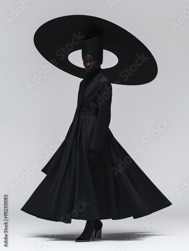 Fashion model showcasing futuristic fashion design, avant-garde couture in artistic photo shoot