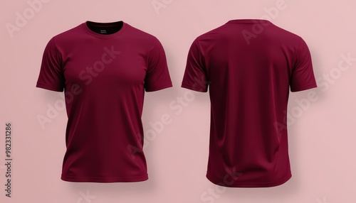 Mockup Plain Burgundy T-Shirt Front and Back