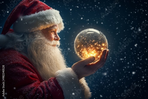 Santa Claus Holding a Luminous Christmas Ornament