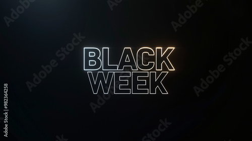 Black Week banner with glowing white and gold outlined text on a dark background, minimalist design