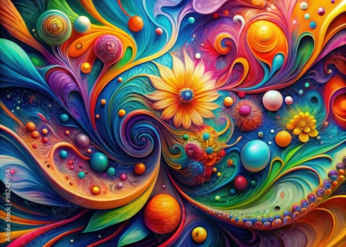 A kaleidoscope of hues dance together, swirling in a mesmerizing display of texture and motion.