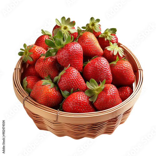 strawberries in a woven basket isolated on transparent background