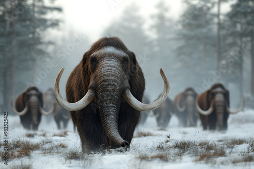 Woolly Mammoths Traveling Across Snow | Prehistoric Giants in a Frozen Landscape