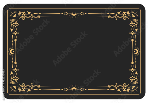 Mystic ornamental frame border, tarot cards style frame, esoteric banner with magic pattern, vector