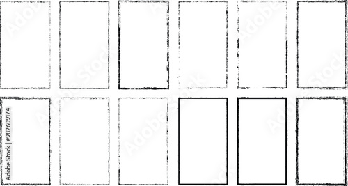 Set of vector border frames with rough edges . Rectangular frame template collection . distress texture . Grunge tiny frame borders isolated on the background . Rough edges effect . 