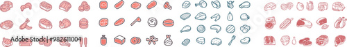 Editable line icons about cow and veal meat products. 64 and 256 Pixel Perfect scalable to 128px...