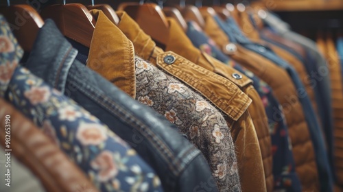 Close-up of clothes hanging o a rail. Selective focus 