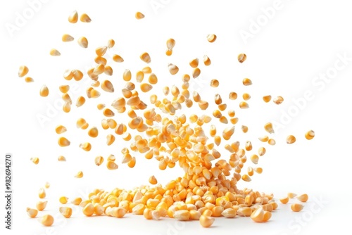 A pile of corn falls off a white surface, great for agriculture or food-related concepts