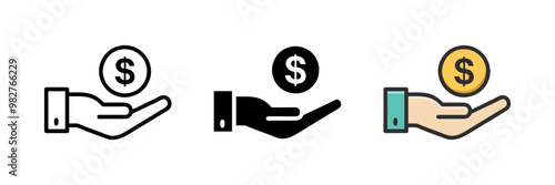 Cash back icon set. Hand hold coin