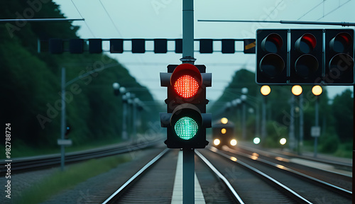 traffic light railway crossing signaling oncoming train