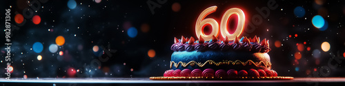 A vibrant 60th birthday cake with glowing numbers, perfect for a joyous celebration and event design.