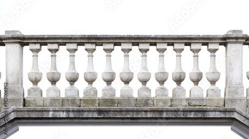 A stone railing stands alone with a solid white background.