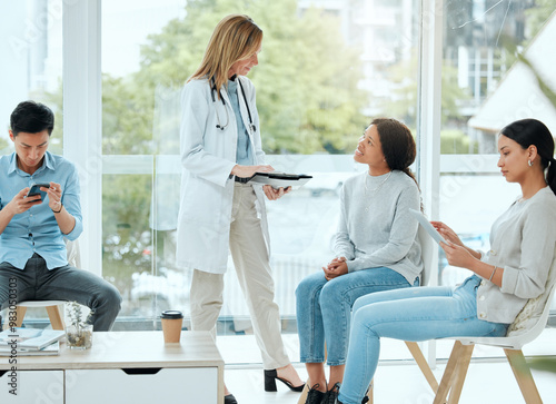 Women, doctor and smile with patient on file with results, report and feedback on health progress at clinic. People, medical professional and happy with folder for good news and healing on diagnosis