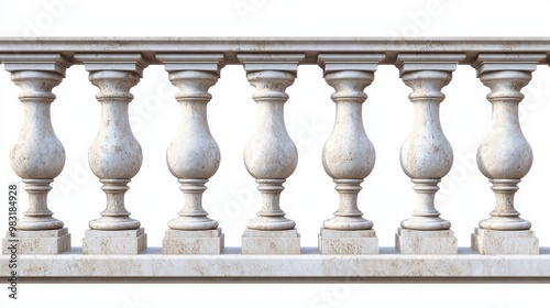 Classic Italian stone balustrade repeating seamlessly on a white backdrop.