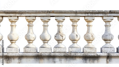 Classic Italian stone balustrade repeating seamlessly on a white backdrop.