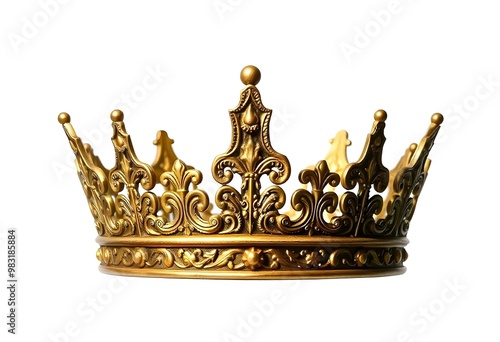 gold crown with ornate patterns isolated against a stark white background create with ai