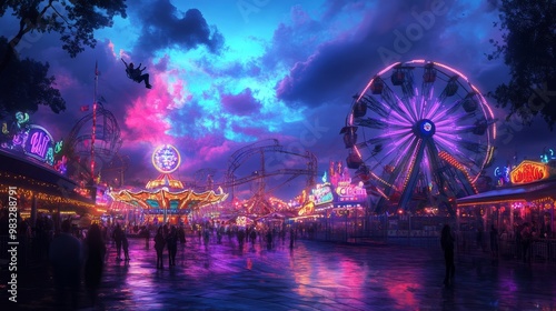 Vibrant Night Carnival with Ferris Wheel and Colorful Lights