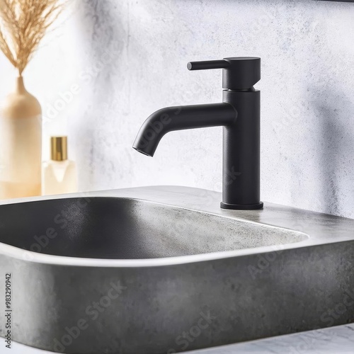 Wall-mounted matte black faucet with minimalist handles, neutral backsplash, minimalist bathroom fixtures, modern bold touch