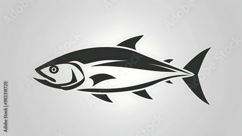 Black and white silhouette of a tuna fish with a single eye.