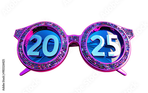 2025 shaped funky party glasses isolated on transparent background PNG.