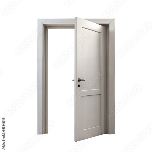 A modern white door slightly ajar, revealing a dark backdrop, symbolizing mystery and transitions.