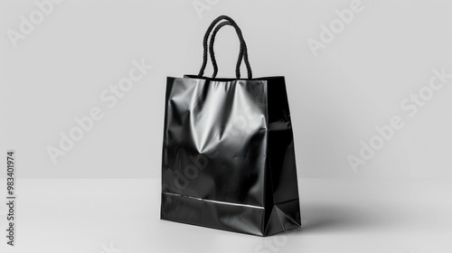 Minimalist black leather shopping bag or tote representing the modern consumerist lifestyle and fashionable shopping experience The simple elegant design evokes a premium