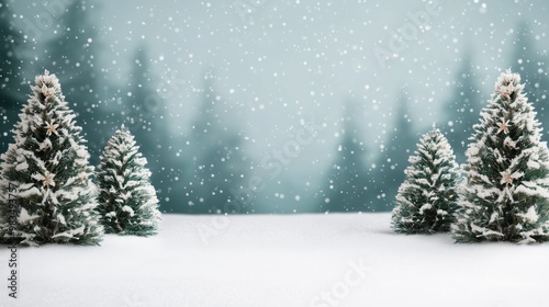 Snowy Winter Wonderland with Pine Trees and Falling Snow