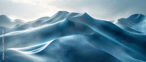 Serene blue waves undulate in a tranquil landscape, evoking a sense of calm.