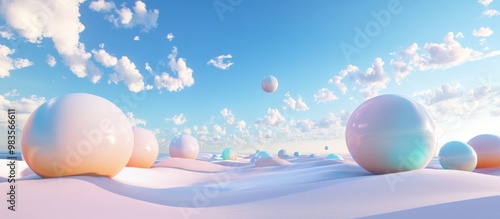 HDRI environment map featuring a spherical panorama background with abstract objects and a stylized sky in a 3D equirectangular illustration