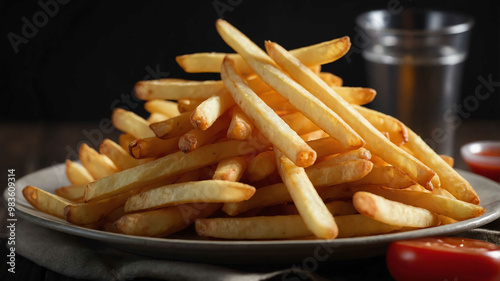 Stack of french fries on plate background