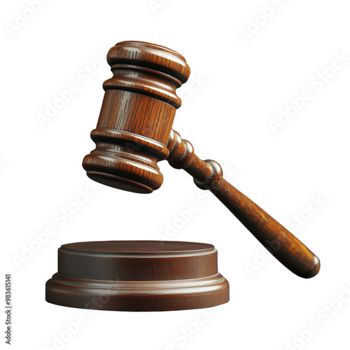 Judge's gavel and sound block, isolated on a transparent background