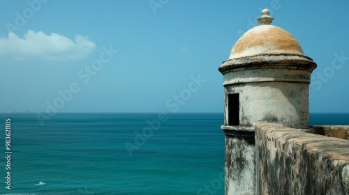 San Juan Forts Historical Essence, explore the rich heritage of San Juan's forts, minimalist backdrop highlights the architecture and historical significance, inviting contemplation and appreciation.