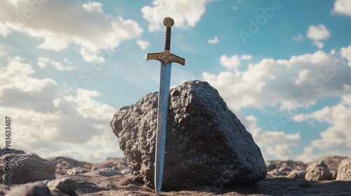 Legendary excalibur the mythical sword embedded in a rock, symbolizing power and destiny