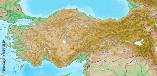 Blank physical topographic map of Turkey 